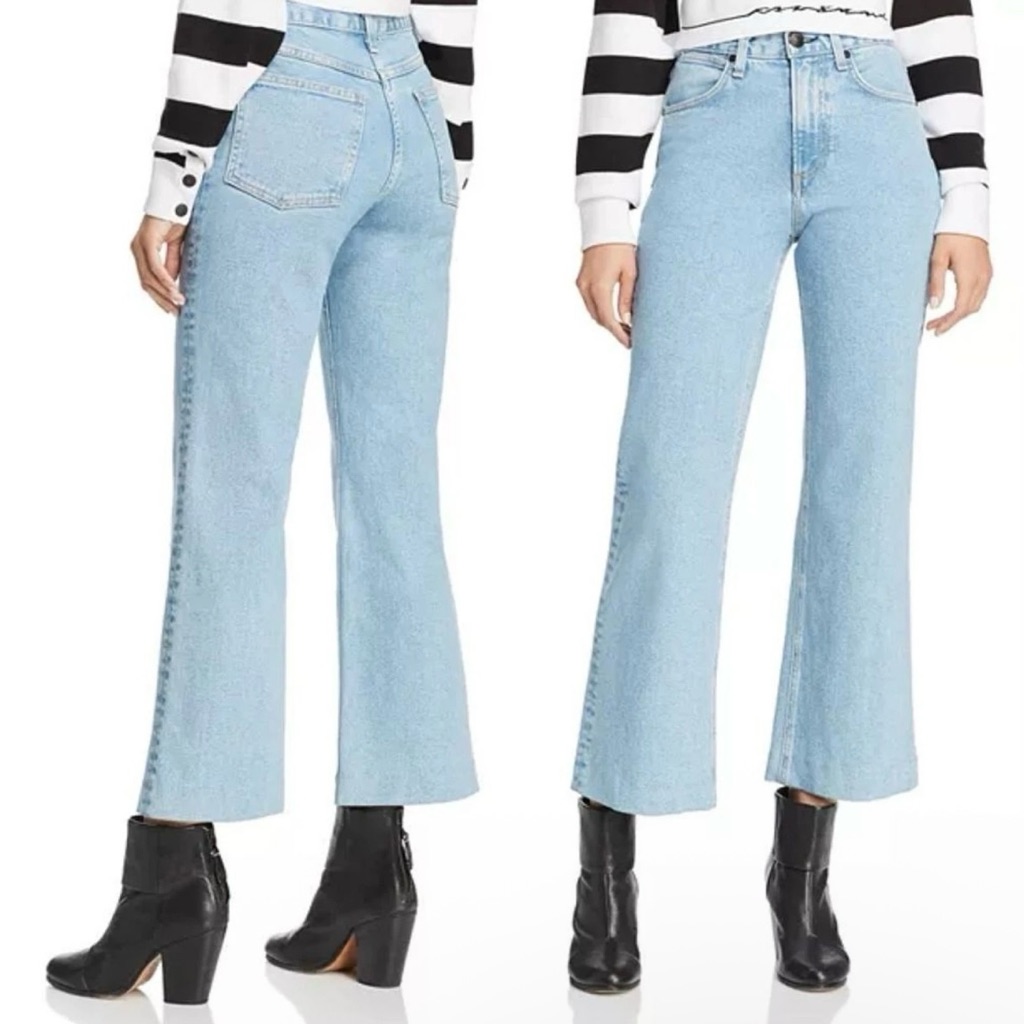 Rag & Bone Justine Wide Leg Broken Nelly Light Wash Ankle Denim Jeans Size 26